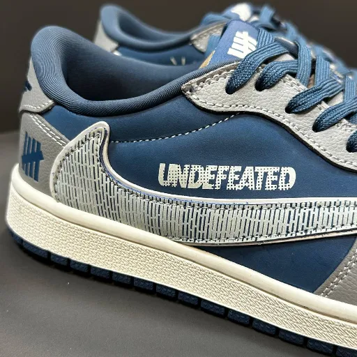 کفش کتانی اسپرت نایکی ایر جردن ۱ لو مدل Nike Air Jordan 1 Low x Undefeated / Travis Scott Style - رنگ آبی طوسی | مستر کوالیتی