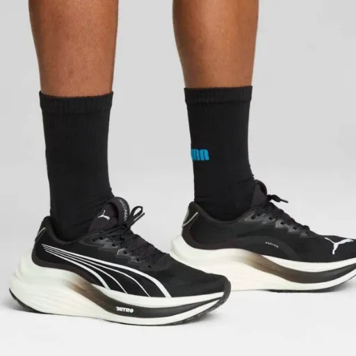 کفش دویدن و پیاده‌روی پوما مدل Puma Fast-R3 / Deviate Nitro Elite - مشکی با زیره ضخیم نیترو سفید | مستر کوالیتی