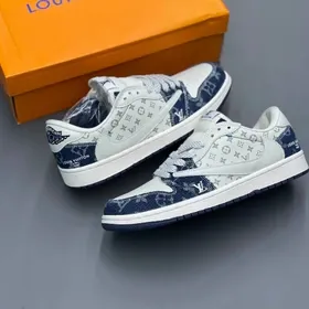 کفش کژوال و لوکس نایکی مدل Nike Air Jordan 1 Low x Travis Scott x Louis Vuitton - سفید-آبی | مستر کوالیتی