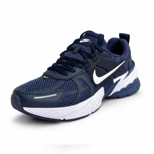 کفش ورزشی و رانینگ نایکی مدل Nike V2K Run - سرمه‌ای با زیره ضخیم سفید | مستر کوالیتی