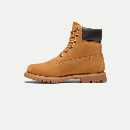 نیم‌بوت تیمبرلند (Timberland) - چرم اشبالت خردلی/عسلی با لبه بالایی مشکی، دوخت دور و زیره عاج‌دار | مستر کوالیتی