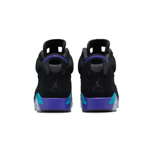 کتونی نایکی ایر جردن ۶ (Nike Air Jordan 6 Retro Aqua) - رویه نبوک مشکی با جزئیات بنفش و فیروزه‌ای و کپسول هوا | مستر کوالیتی