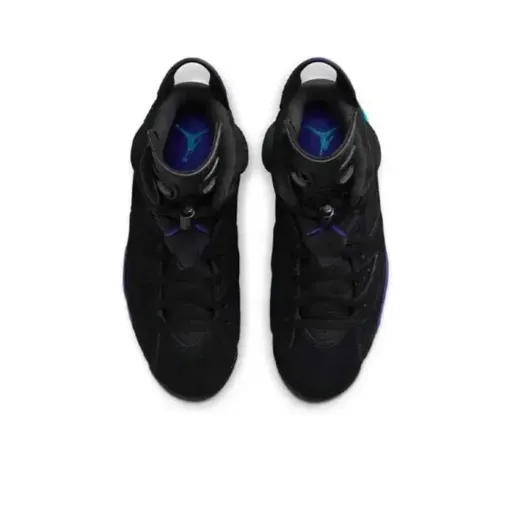 کتونی نایکی ایر جردن ۶ (Nike Air Jordan 6 Retro Aqua) - رویه نبوک مشکی با جزئیات بنفش و فیروزه‌ای و کپسول هوا | مستر کوالیتی