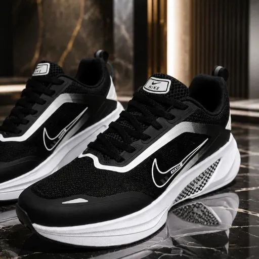 کتونی نایکی پگاسوس ۲.۰ (Nike Pegasus 2.0) - رویه پارچه‌ای تنفس‌پذیر مشکی با زیره لژدار طبی سفید و سووش گرافیتی | مستر کوالیتی