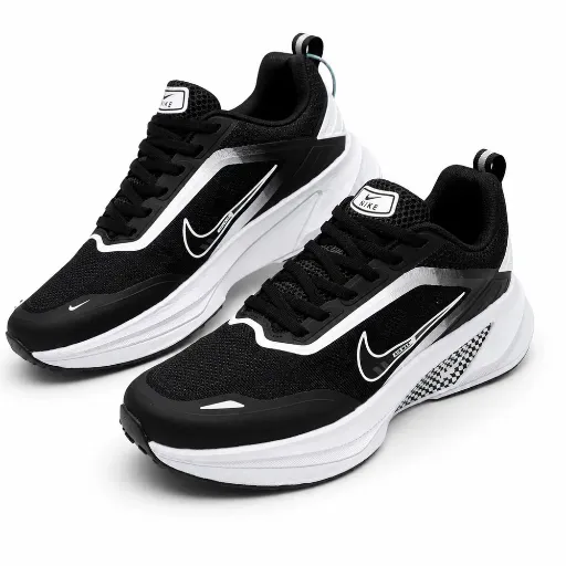کتونی نایکی پگاسوس ۲.۰ (Nike Pegasus 2.0) - رویه پارچه‌ای تنفس‌پذیر مشکی با زیره لژدار طبی سفید و سووش گرافیتی | مستر کوالیتی