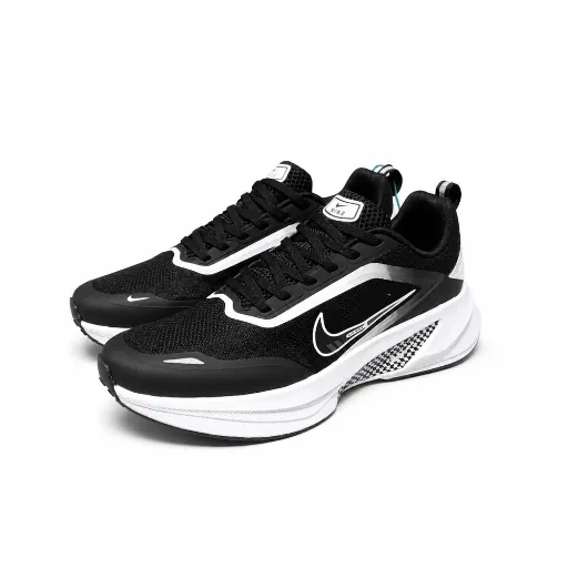 کتونی نایکی پگاسوس ۲.۰ (Nike Pegasus 2.0) - رویه پارچه‌ای تنفس‌پذیر مشکی با زیره لژدار طبی سفید و سووش گرافیتی | مستر کوالیتی