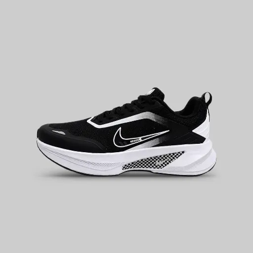 کتونی نایکی پگاسوس ۲.۰ (Nike Pegasus 2.0) - رویه پارچه‌ای تنفس‌پذیر مشکی با زیره لژدار طبی سفید و سووش گرافیتی | مستر کوالیتی