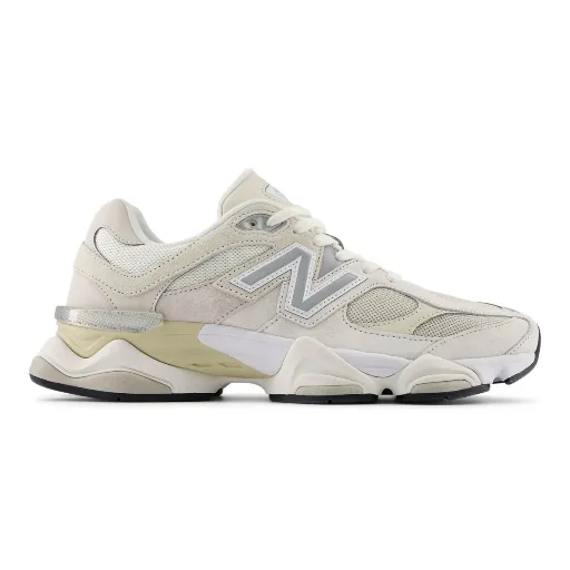 کتونی نیوبالانس ۹۰۶۰ (New Balance 9060 Sea Salt Cream / White Grey) - رویه جیر و مش تنفس‌پذیر سفید و کرم زیره حجیم طبی ABZORB | مستر کوالیتی