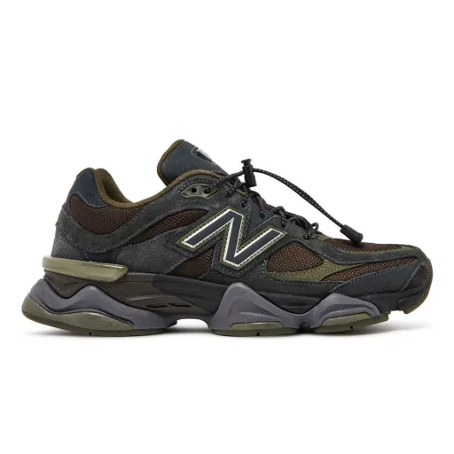کتونی نیوبالانس ۹۰۶۰ سبز لجنی و زغالی (New Balance 9060 Olive Green / Charcoal Grey) - رویه جیر و مش تنفس‌پذیر زیتونی و لجنی و زیره حجیم طبی ABZORB | مستر کوالیتی