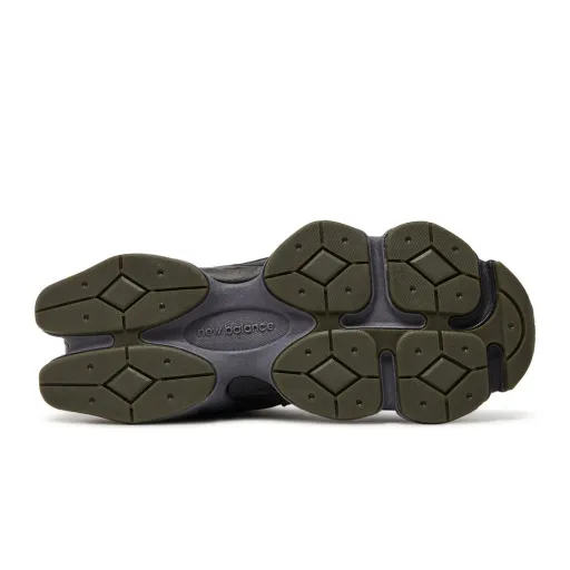کتونی نیوبالانس ۹۰۶۰ سبز لجنی و زغالی (New Balance 9060 Olive Green / Charcoal Grey) - رویه جیر و مش تنفس‌پذیر زیتونی و لجنی و زیره حجیم طبی ABZORB | مستر کوالیتی