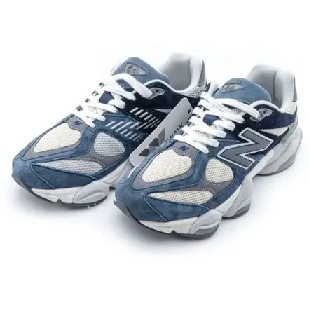کتونی نیوبالانس ۹۰۶۰ سرمه‌ای سفید (New Balance 9060 Natural Indigo / Navy White) - رویه جیر و مش تنفس‌پذیر سرمه‌ای و کرم و زیره حجیم طبی ABZORB | مستر کوالیتی