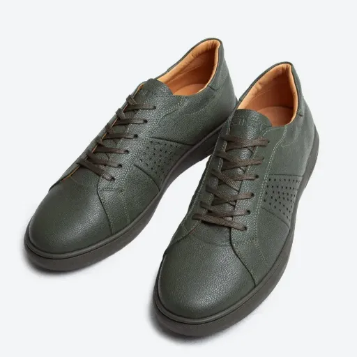 کفش ونس زارا سبز (Zara Green Casual Leather Sneaker) - رویه چرم صنعتی مرغوب با پنل‌های پانچی تنفس‌پذیر | کیفیت عالی