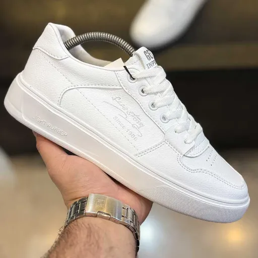 کفش ونس سفید طرح امضا (Signature White Casual Sneaker) - رویه چرم صنعتی مرغوب تمام سفید | کیفیت عالی