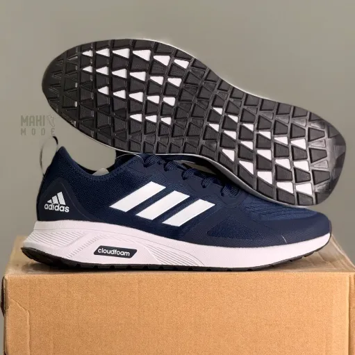 کتونی آدیداس کلادفوم سرمه‌ای (Adidas Cloudfoam Navy Blue Running Sneaker) - رویه پارچه مش تنفس‌پذیر سرمه‌ای | مستر کوالیتی