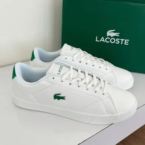 کتونی لاگوست (Lacoste White Green) - رویه چرم تمام سفید با لوگوی سبز | مستر کوالیتی