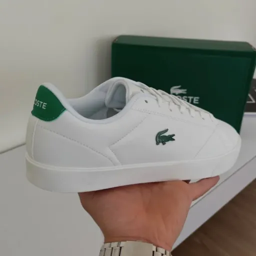 کتونی لاگوست (Lacoste White Green) - رویه چرم تمام سفید با لوگوی سبز | مستر کوالیتی