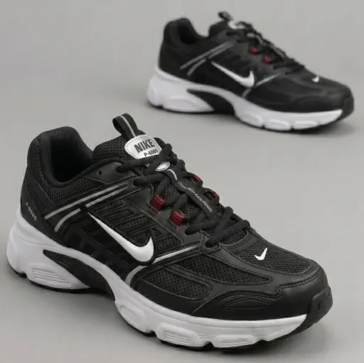 کتونی نایکی وی ۳ کی ایر پگاسوس (Nike V2K Run / Air Pegasus Black White) - رویه ترکیبی مش و چرم مشکی زیره سفید | مستر کوالیتی