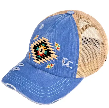 کلاه کپ دخترانه مدل آزتک طرح کریس‌کراس (Aztec Criss Cross) رنگ آبی