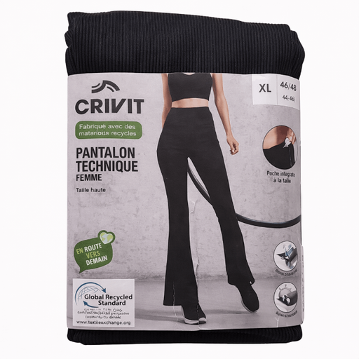 شلوار لگ تکنیکال زنانه کریویت مشکی فاق بلند پاچه‌دار Crivit