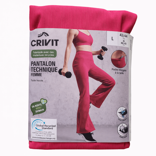 شلوار لگ تکنیکال زنانه کریویت سرخابی فاق بلند پاچه‌دار Crivit