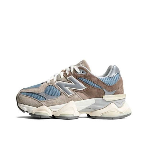 کتونی نیوبالانس ۹۰۶۰ (New Balance 9060 Driftwood Brown Cream / Slate Blue) - رویه جیر و مش تنفس‌پذیر قهوه‌ای و کرم با پنل‌های آبی زیره حجیم طبی ABZORB | مستر کوالیتی