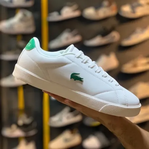 کتونی لاگوست (Lacoste White Green) - رویه چرم تمام سفید با لوگوی سبز | مستر کوالیتی
